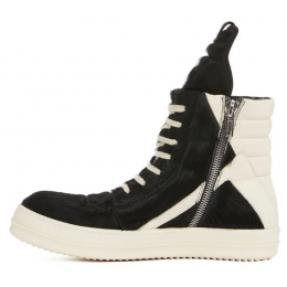 Rick Owens GeoBasket Cow Fur Black Milk
