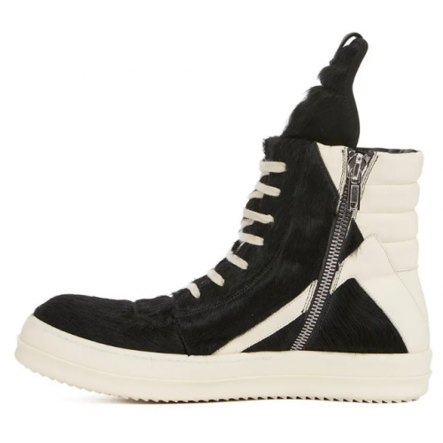 Rick Owens GeoBasket Cow Fur Black Milk