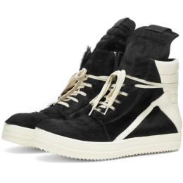 Rick Owens GeoBasket Cow Fur Black Milk