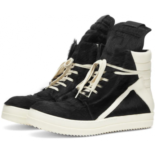 Rick Owens GeoBasket Cow Fur Black Milk