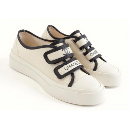 Chanel Velcro Sneaker White And Black