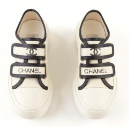 Chanel Velcro Sneaker White And Black
