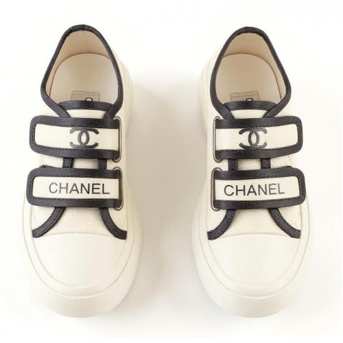 Chanel Velcro Sneaker White And Black