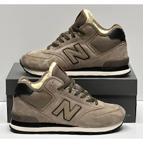 New Balance 574 Mid Grey Haki Black с мехом