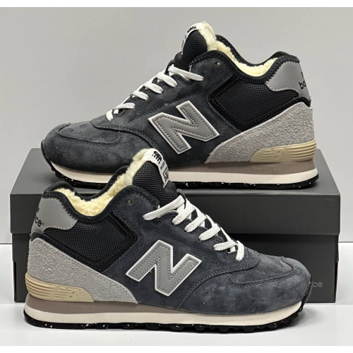 New Balance 574 Mid Suede Grey Graphite Black зимние