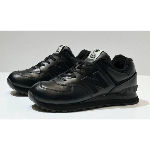 New Balance 574 Leather Black Red с мехом