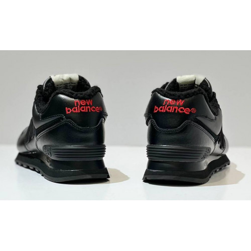 New Balance 574 Leather Black Red с мехом