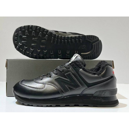 New Balance 574 Leather Black Red с мехом