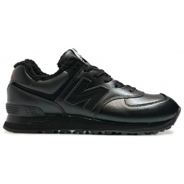 New Balance 574 Leather Black Red с мехом