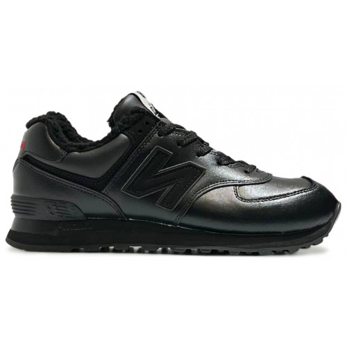 New Balance 574 Leather Black Red с мехом