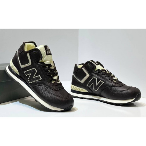 New Balance 574 Mid Leather Brown White с мехом
