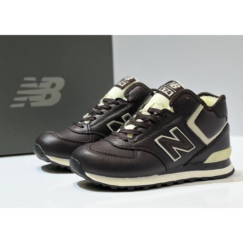 New Balance 574 Mid Leather Brown White с мехом