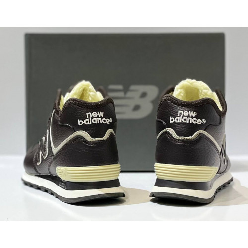New Balance 574 Mid Leather Brown White с мехом