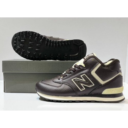 New Balance 574 Mid Leather Brown White с мехом