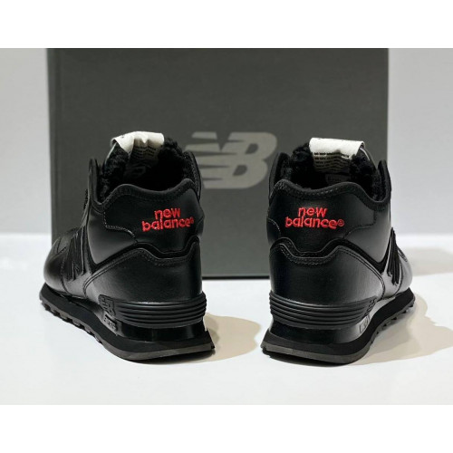 New Balance 574 Mid Leather Black Red с мехом