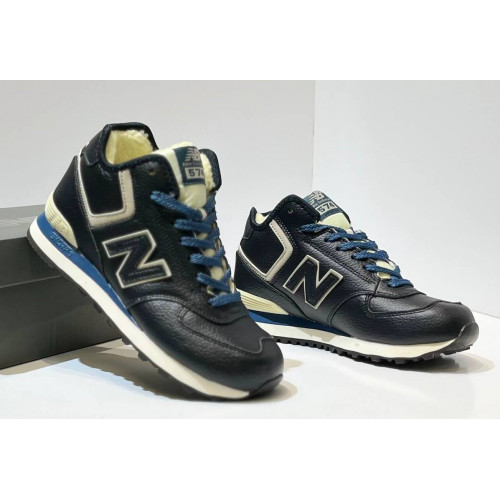 New Balance 574 Mid Leather Blue White с мехом
