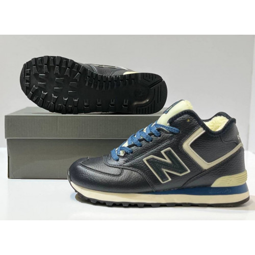 New Balance 574 Mid Leather Blue White с мехом