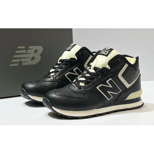 New Balance 574 Mid Leather Black White с мехом