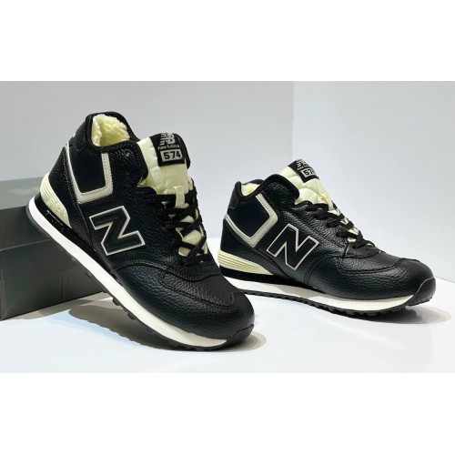 New Balance 574 Mid Leather Black White с мехом