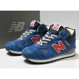 New Balance 574 Mid Blue Navy Red Suede с мехом