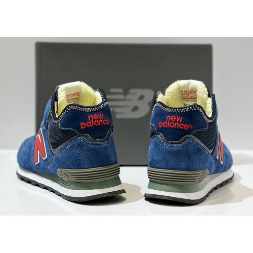 New Balance 574 Mid Blue Navy Red Suede с мехом