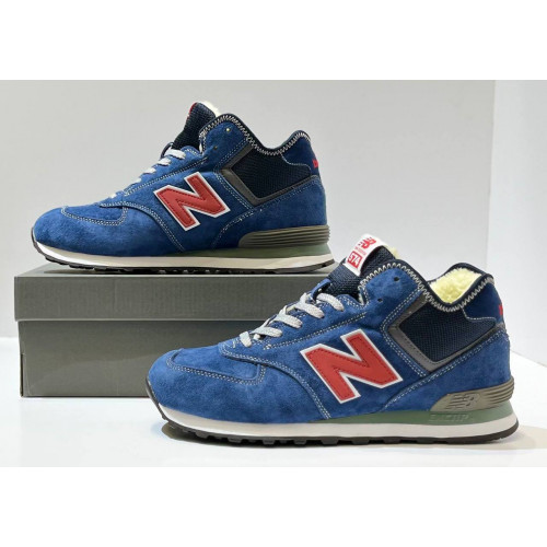 New Balance 574 Mid Blue Navy Red Suede с мехом