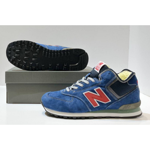 New Balance 574 Mid Blue Navy Red Suede с мехом