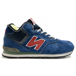 New Balance 574 Mid Blue Navy Red Suede с мехом