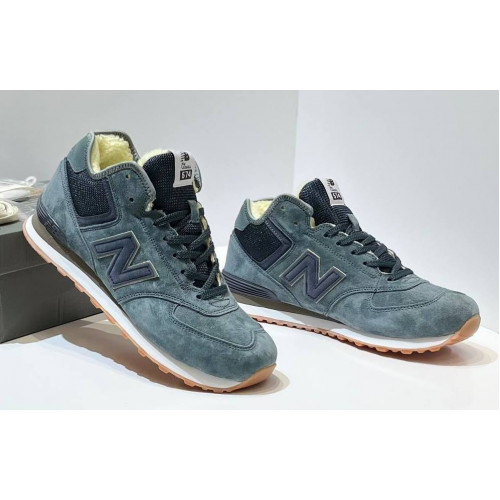New Balance 574 Mid Grey Black Gum Suede с мехом