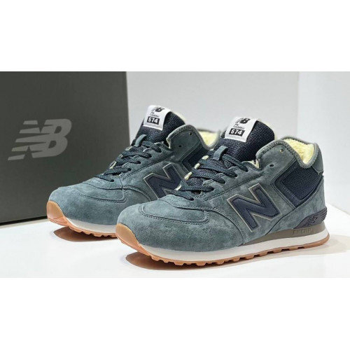 New Balance 574 Mid Grey Black Gum Suede с мехом