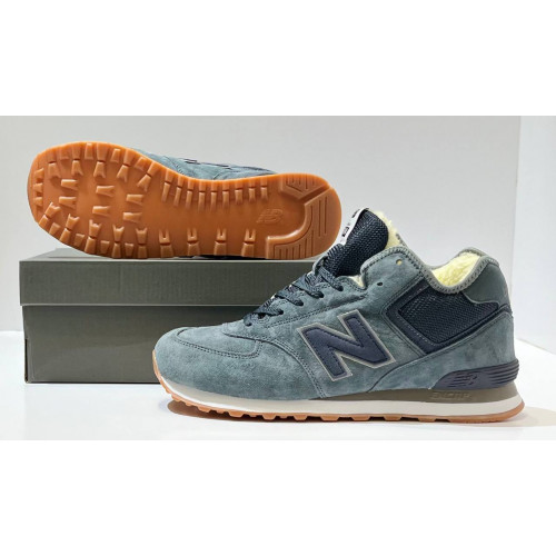 New Balance 574 Mid Grey Black Gum Suede с мехом