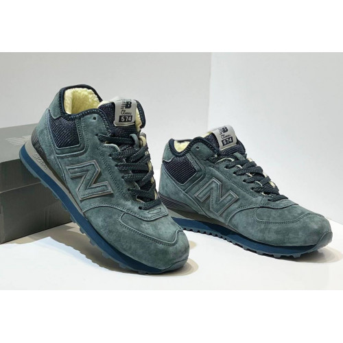 New Balance 574 Mid Moss Blue Suede с мехом