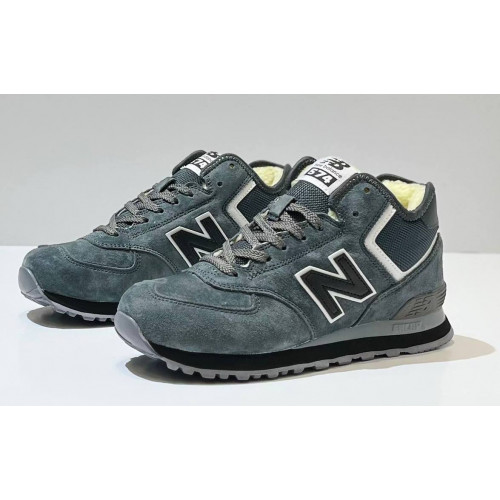 New Balance 574 Mid Grey Black с мехом
