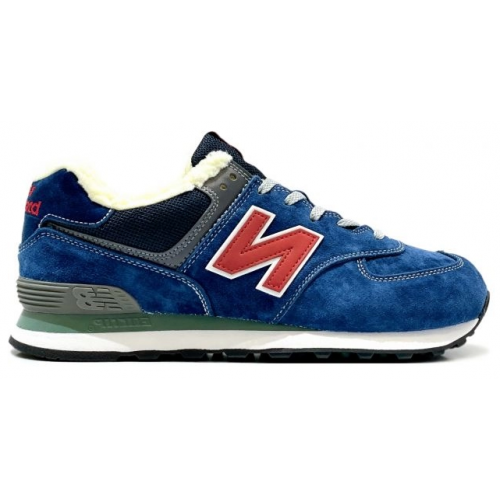 New Balance 574 Blue Navy Red с мехом