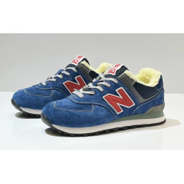 New Balance 574 Blue Navy Red с мехом