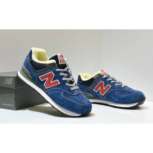 New Balance 574 Blue Navy Red с мехом