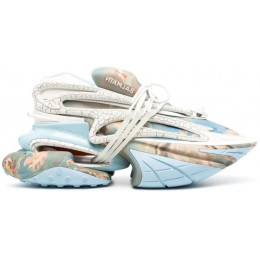 Balmain Unicorn Low Blue Leather Lace-Up Print