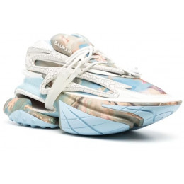 Balmain Unicorn Low Blue Leather Lace-Up Print