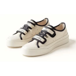 Chanel Velcro Sneaker White And Black